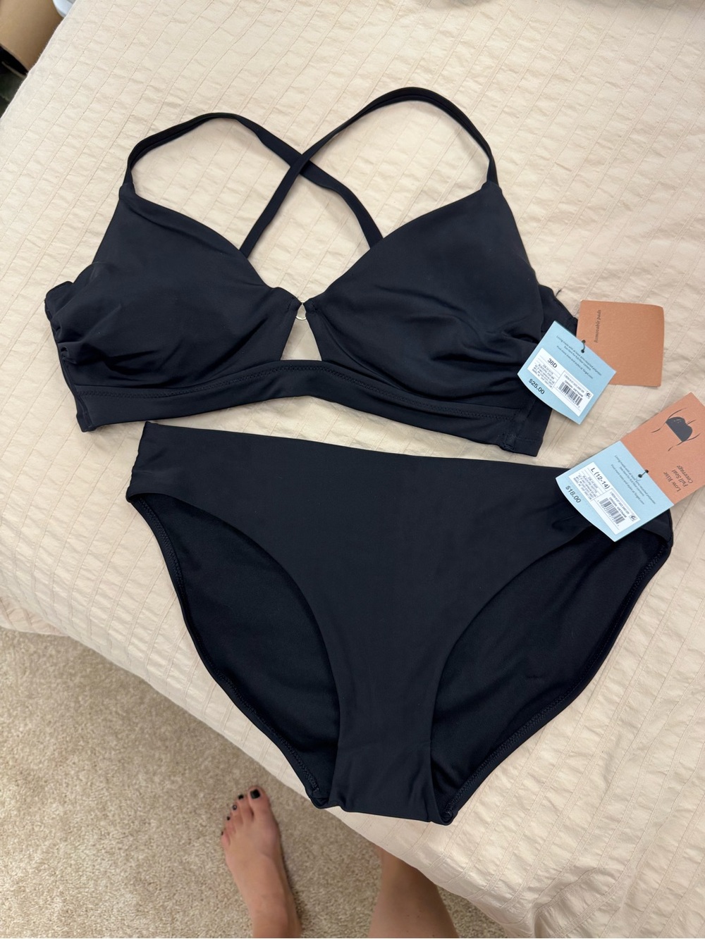 Shade & Shore Women’s Underwire Top Black Cross-Back Bikini Set NWT